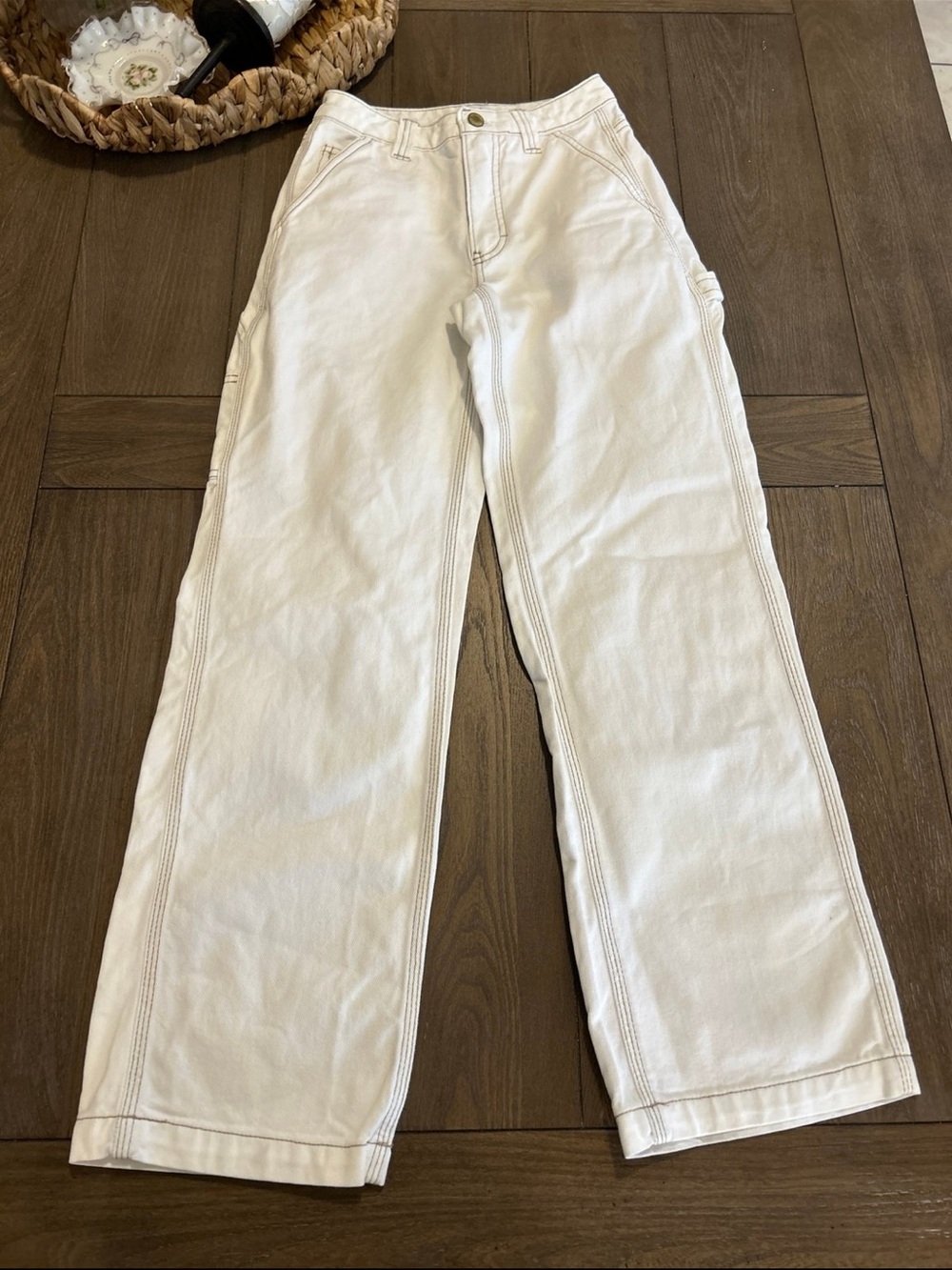 TNA White Denim Jeans with Contrast Stitching